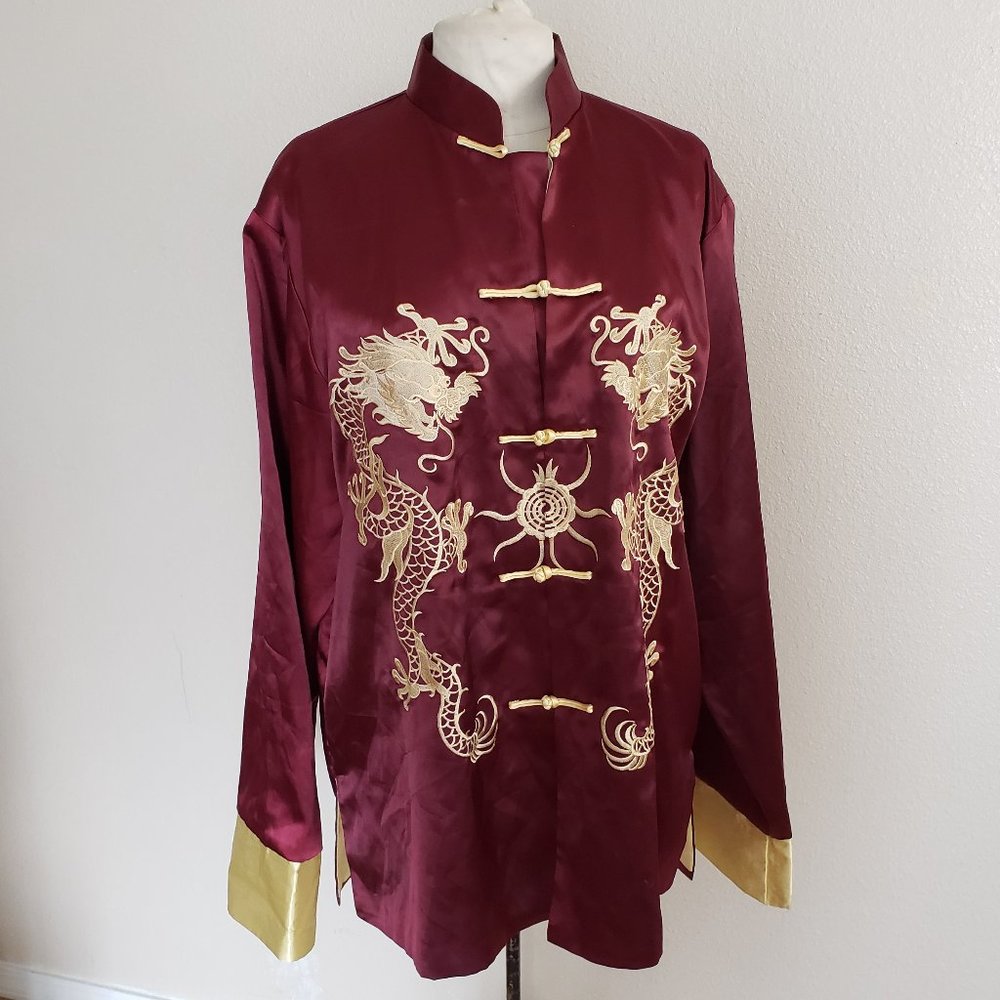 Men's Traditional Chinese Tang Suit Satin Jacket Dragon Embroidery XL